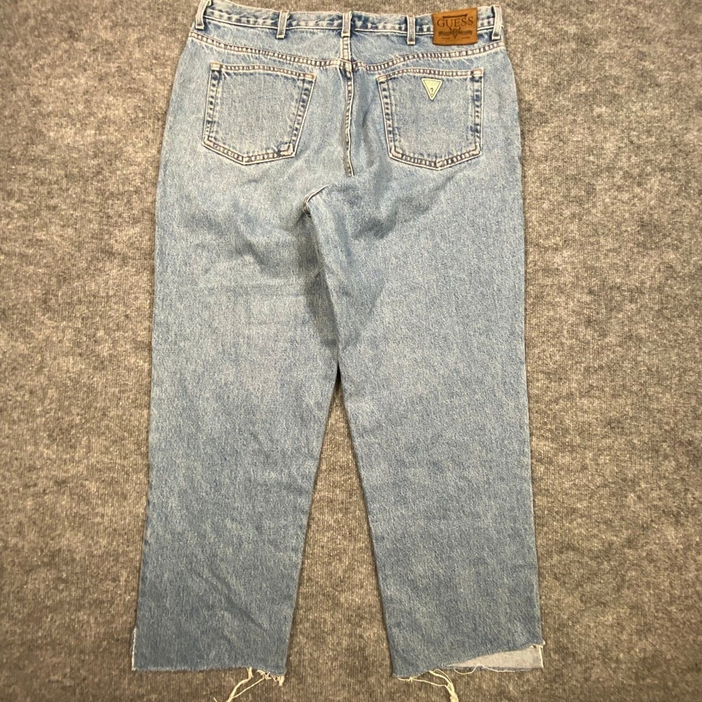 Vintage Guess Jeans 001 Straight Leg Light Wash Denim Raw Hem Mens 37x27.5 90s